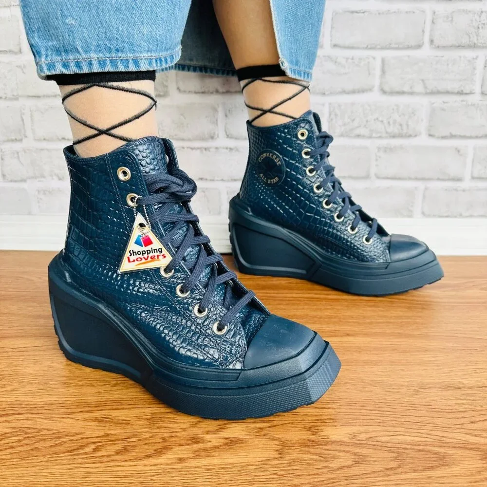 ❤️Chuck 70 De Luxe Wedge Platform Leather Sneakers 7 Women's Shoes Blue A10037C